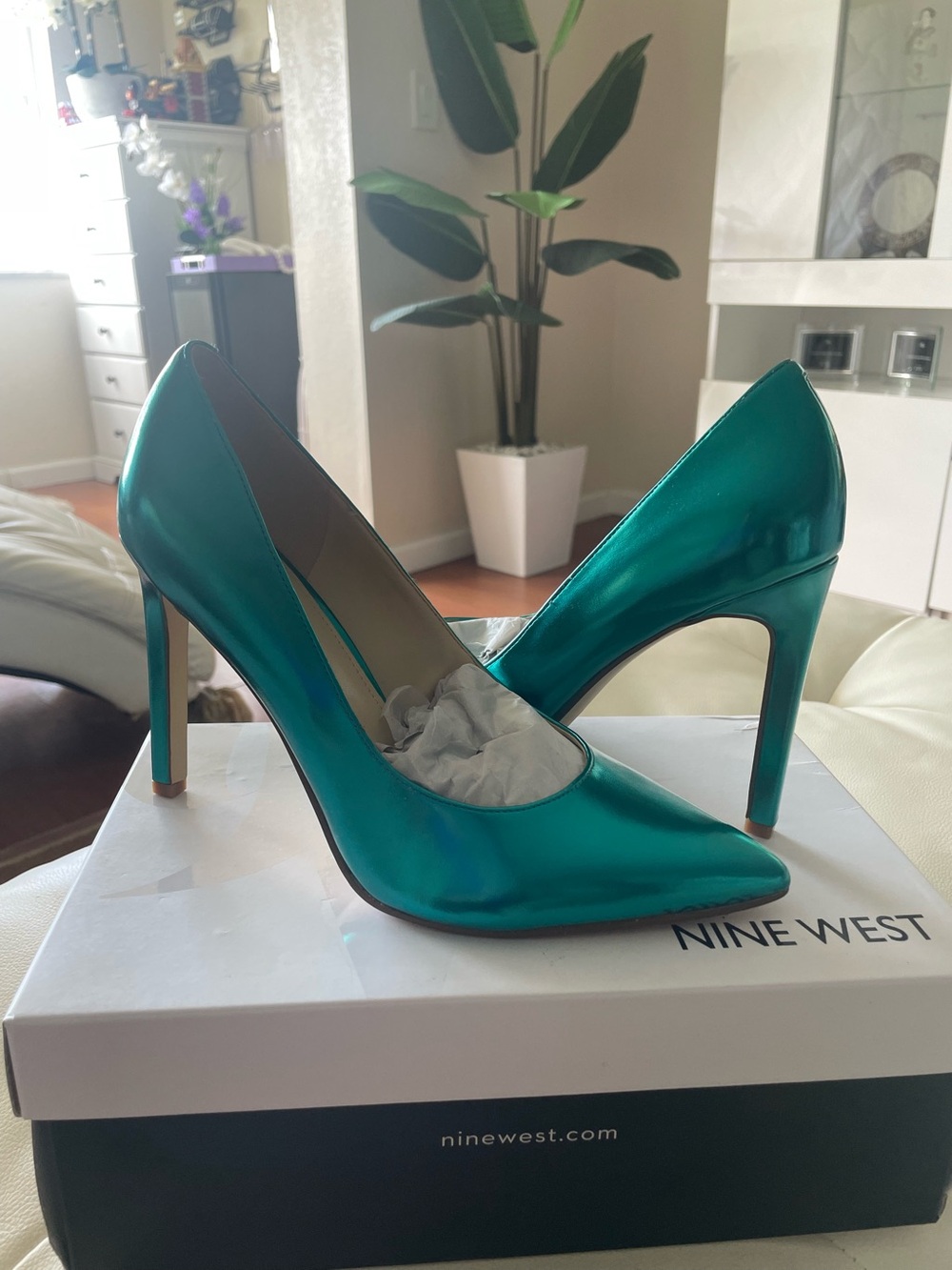 Nine West Metallic Teal Pointed Toe Stilettos